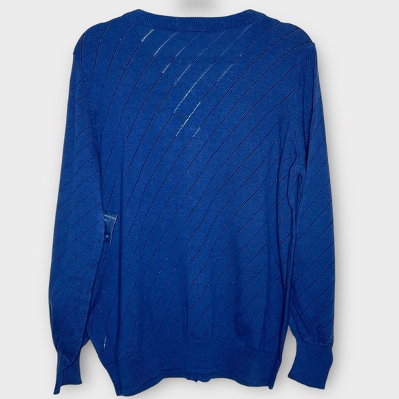 NWT MODCLOTH Navy blue full button bishop sleeve perforated stripe cardigan 1X - Picture 2 of 6